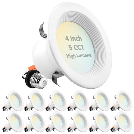 Luxrite 4" LED Recessed Can Lights 5 CCT Selectable 2700K-5000K 14W (75W Equivalent) 950LM Dimmable 12-Pack LR23793-12PK